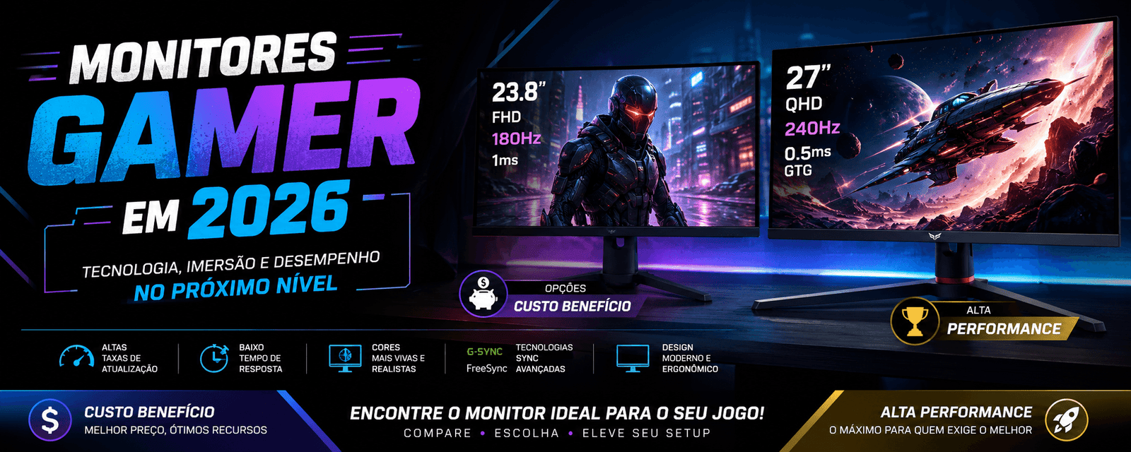 Opções de Monitores Gamer em 2026: Custo Benefício e Alta Performance